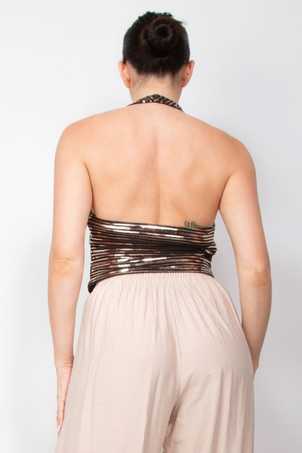 Surplice Halter Sequin Top - Women's top - SmartBuyApparel