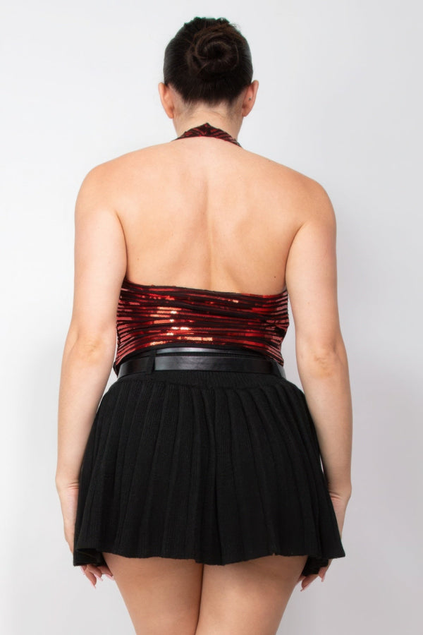 Surplice Halter Sequin Top - Women's top - SmartBuyApparel