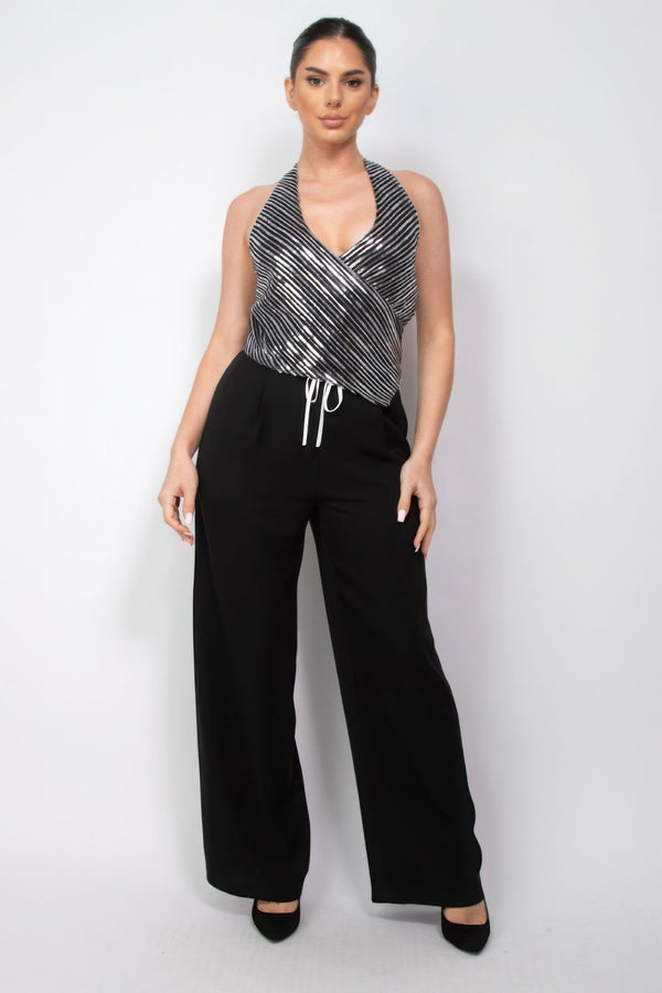 Surplice Halter Sequin Top - Women's top - SmartBuyApparel