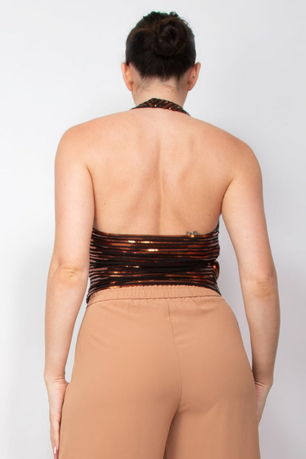 Surplice Halter Sequin Top - Women's top - SmartBuyApparel