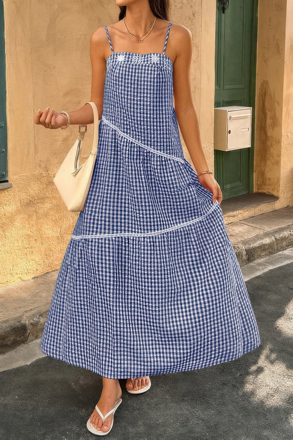 Suspenders Plaid Color Block A Line Dress - | SmartBuyApparel