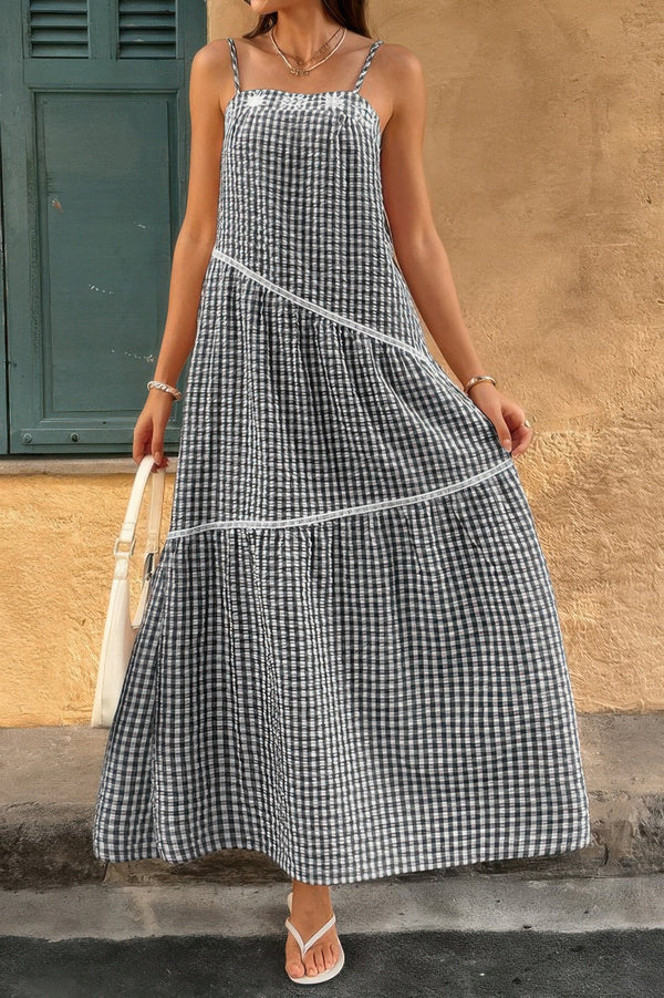 Suspenders Plaid Color Block A Line Dress - | SmartBuyApparel