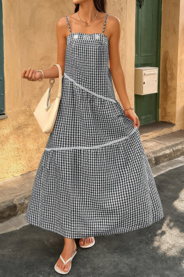 Suspenders Plaid Color Block A Line Dress - | SmartBuyApparel