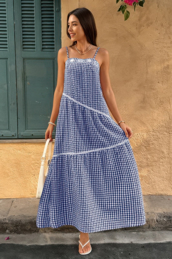 Suspenders Plaid Color Block A Line Dress - | SmartBuyApparel