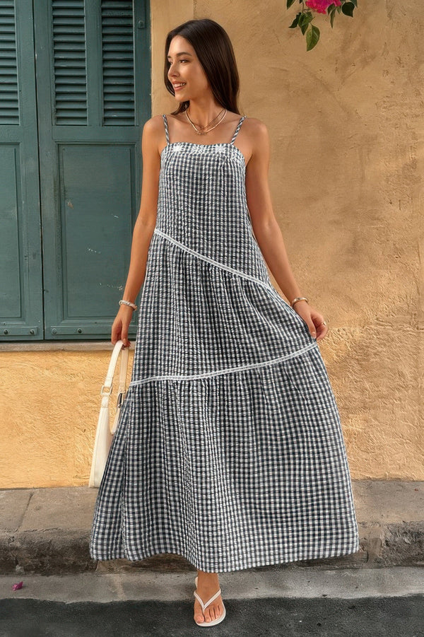 Suspenders Plaid Color Block A Line Dress - | SmartBuyApparel