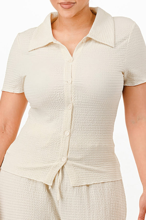 Textured Polo Top And Pants Set - | SmartBuyApparel