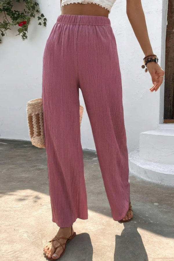 Textured Wide Leg Palazzo Pants - | SmartBuyApparel