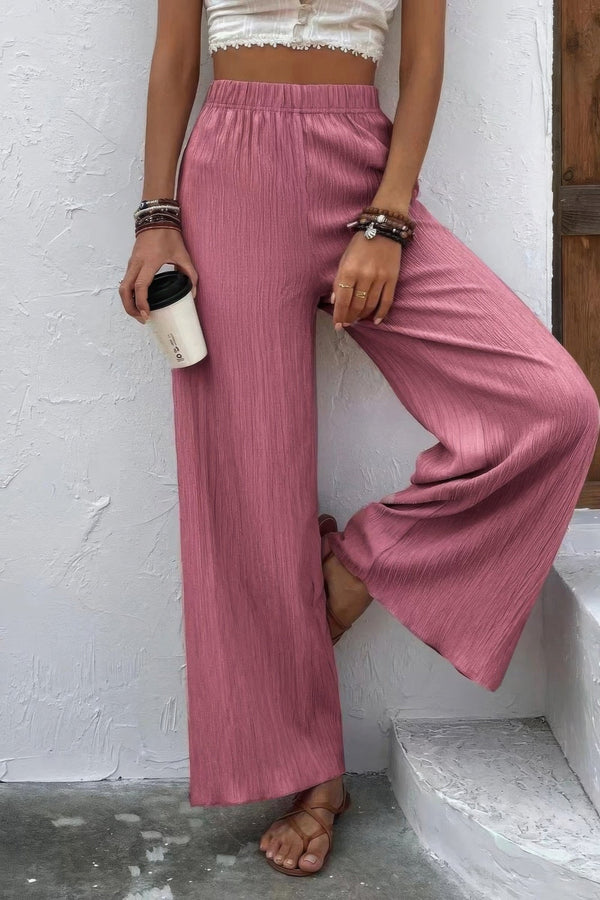 Textured Wide Leg Palazzo Pants - | SmartBuyApparel