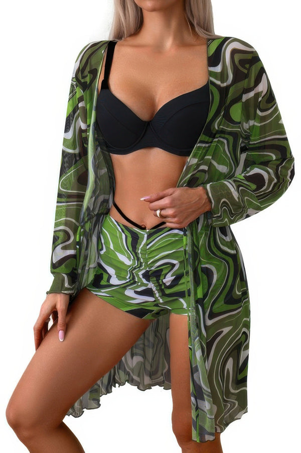 Three Piece Push Up High Waisted Kimono Swimsuit - | SmartBuyApparel