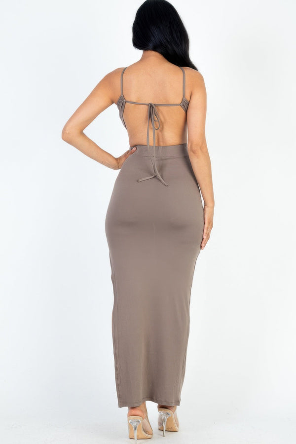 Tie Backless Split Thigh Maxi Dress - Dress - SmartBuyApparel