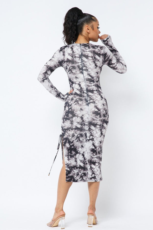 Tie Dye Long Sleeve Midi Dress - Dress - SmartBuyApparel