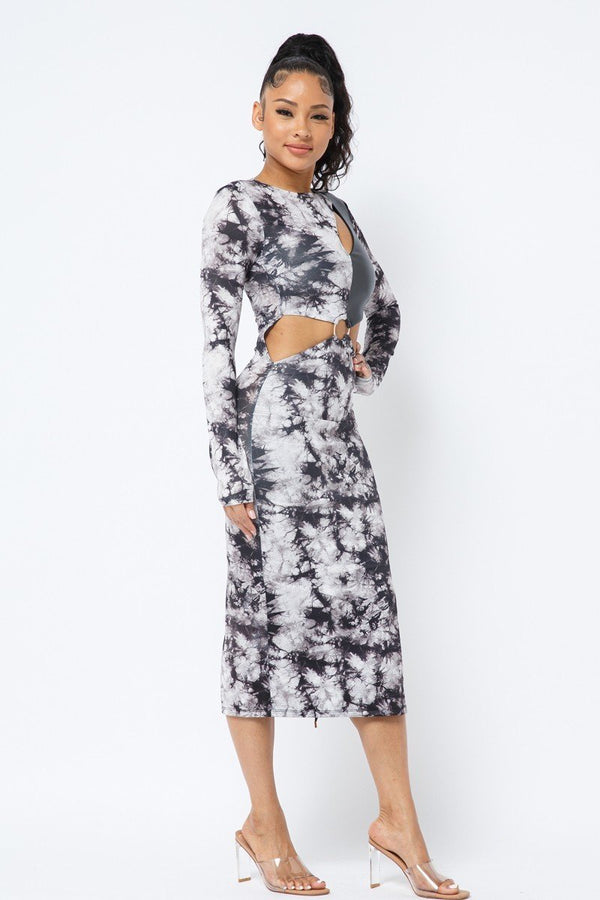 Tie Dye Long Sleeve Midi Dress - Dress - SmartBuyApparel