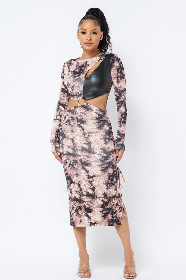 Tie Dye Long Sleeve Midi Dress - Dress - SmartBuyApparel