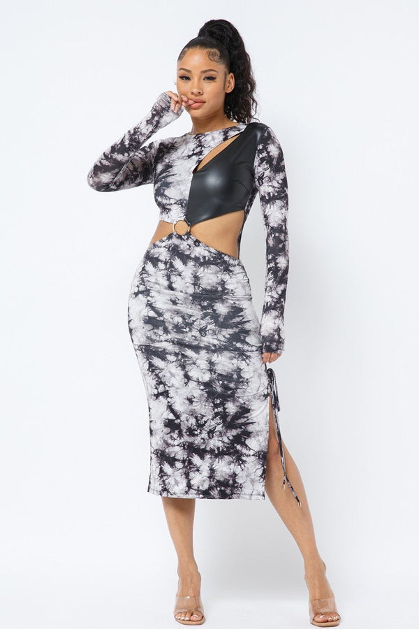Tie Dye Long Sleeve Midi Dress - Dress - SmartBuyApparel