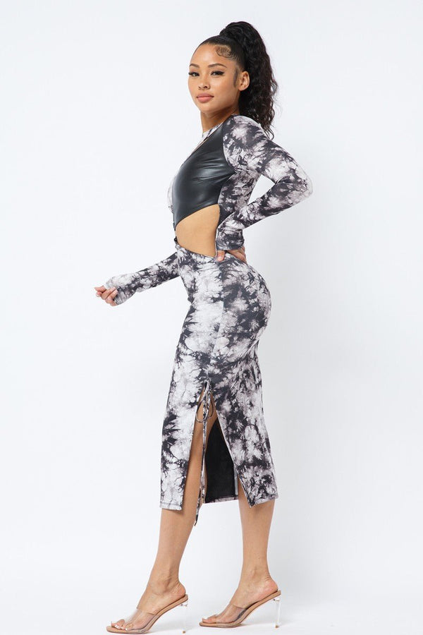 Tie Dye Long Sleeve Midi Dress - Dress - SmartBuyApparel