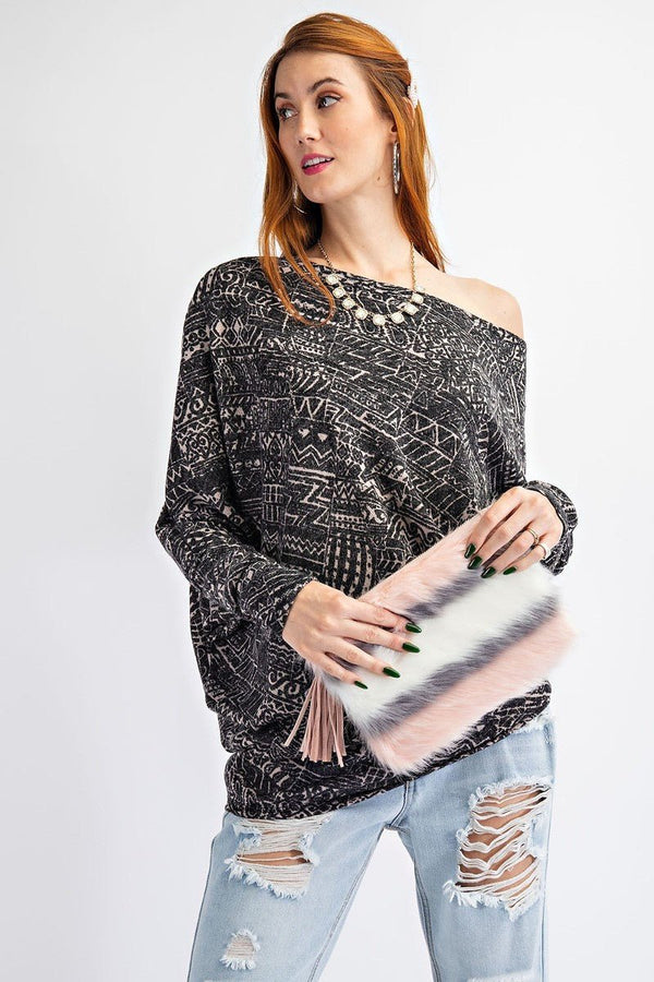 Tribal Printed Knit Top - Women's top - SmartBuyApparel