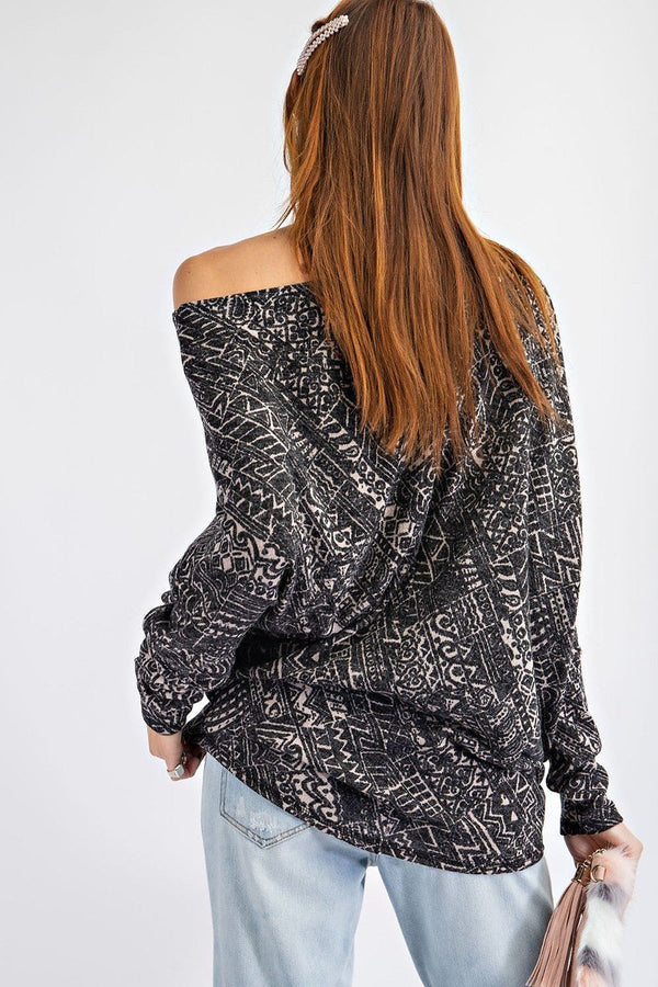 Tribal Printed Knit Top - Women's top - SmartBuyApparel