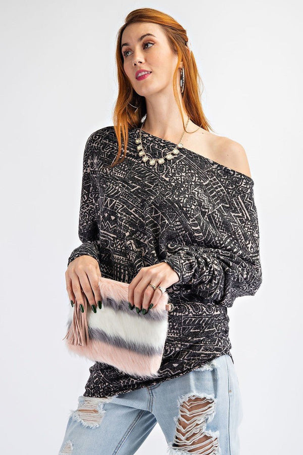 Tribal Printed Knit Top - Women's top - SmartBuyApparel