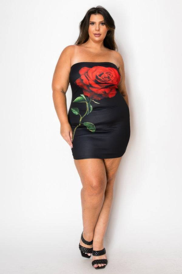 Tube Bodycon Mini Dress With Floral Print Front - Dress - SmartBuyApparel