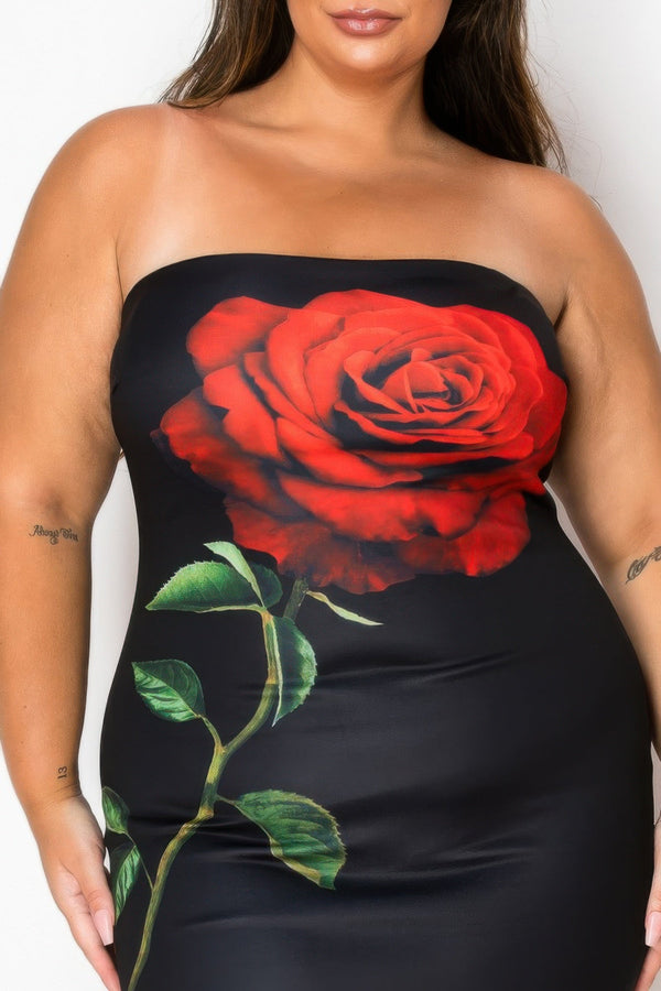 Tube Bodycon Mini Dress With Floral Print Front - Dress - SmartBuyApparel