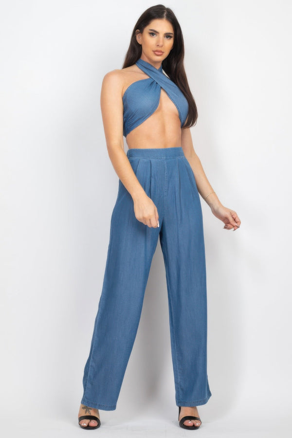 Tube Tied Top & Wide Pants Set - | SmartBuyApparel