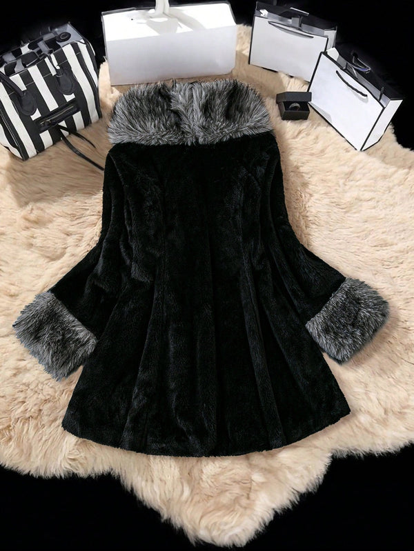 TUBI Plus Size Fluffy Trimmed Jacket, Autumn/Winter - SmartBuyApparel - Plus Size Faux Fur Coats