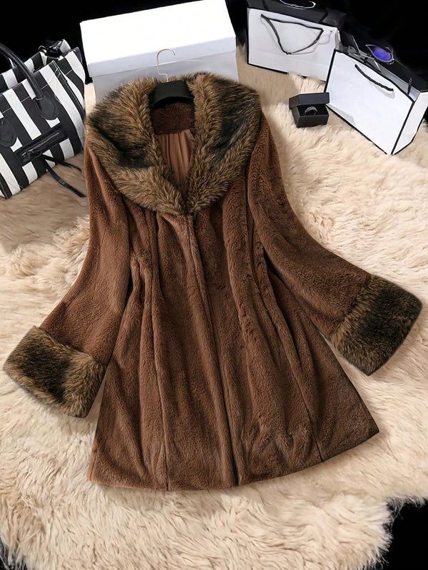 TUBI Plus Size Fluffy Trimmed Jacket, Autumn/Winter - SmartBuyApparel - Plus Size Faux Fur Coats