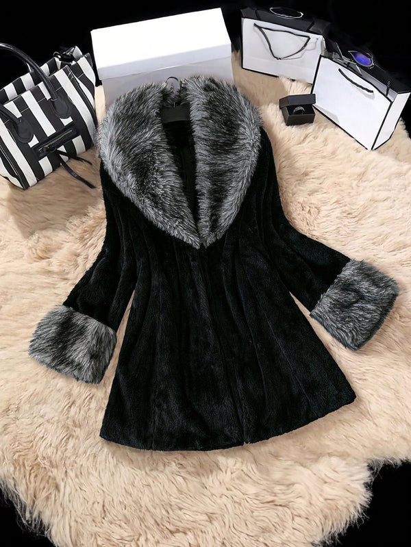 TUBI Plus Size Fluffy Trimmed Jacket, Autumn/Winter - SmartBuyApparel - Plus Size Faux Fur Coats