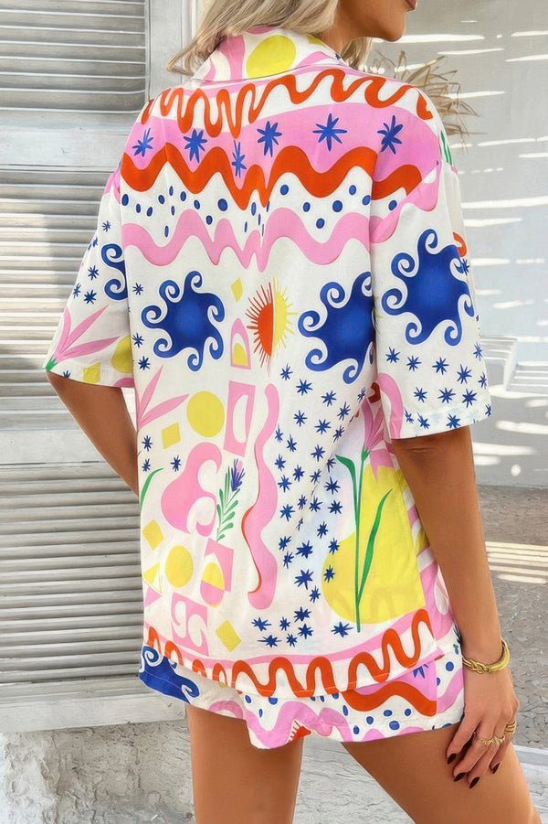 Two Pieces All Over Print Button Down Short Sets - | SmartBuyApparel