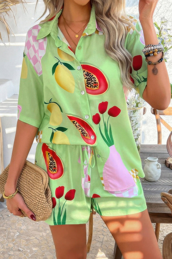 Two Pieces All Over Print Button Down Short Sets - | SmartBuyApparel