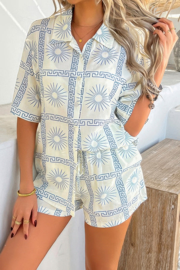 Two Pieces All Over Print Button Down Short Sets - | SmartBuyApparel