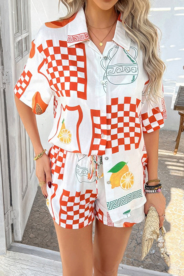Two Pieces All Over Print Button Down Short Sets - | SmartBuyApparel