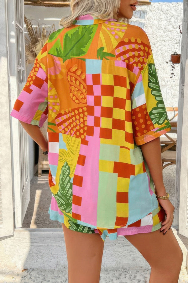 Two Pieces All Over Print Button Down Short Sets - | SmartBuyApparel