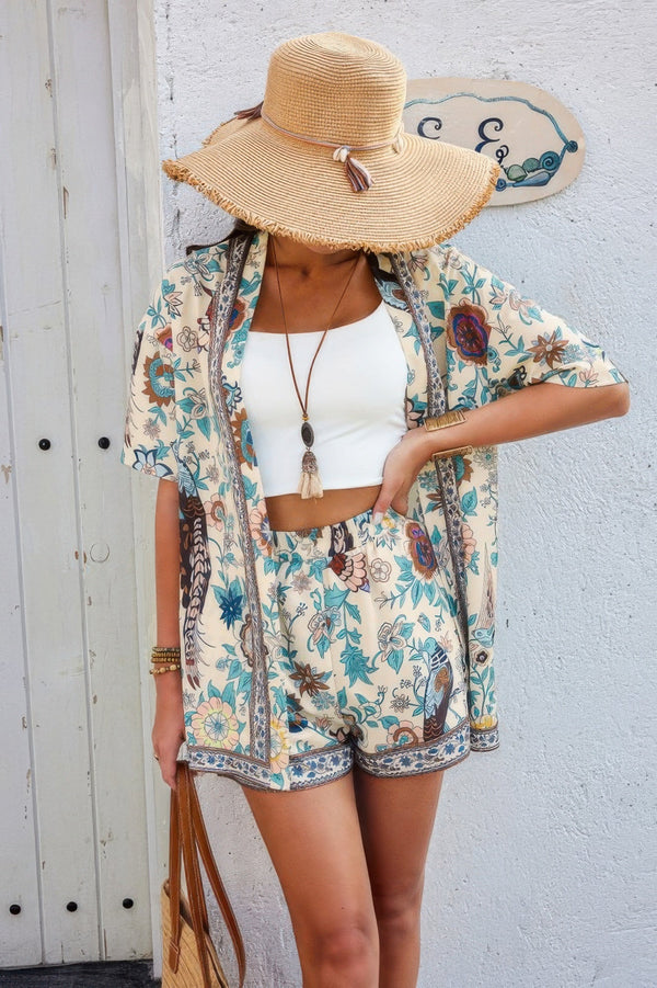 Two Pieces Allover Print Shirt And Short Sets - | SmartBuyApparel