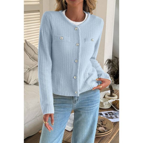 V - Neck Cropped Long Sleeve Texture Knit Sweater - Women's sweater - SmartBuyApparel