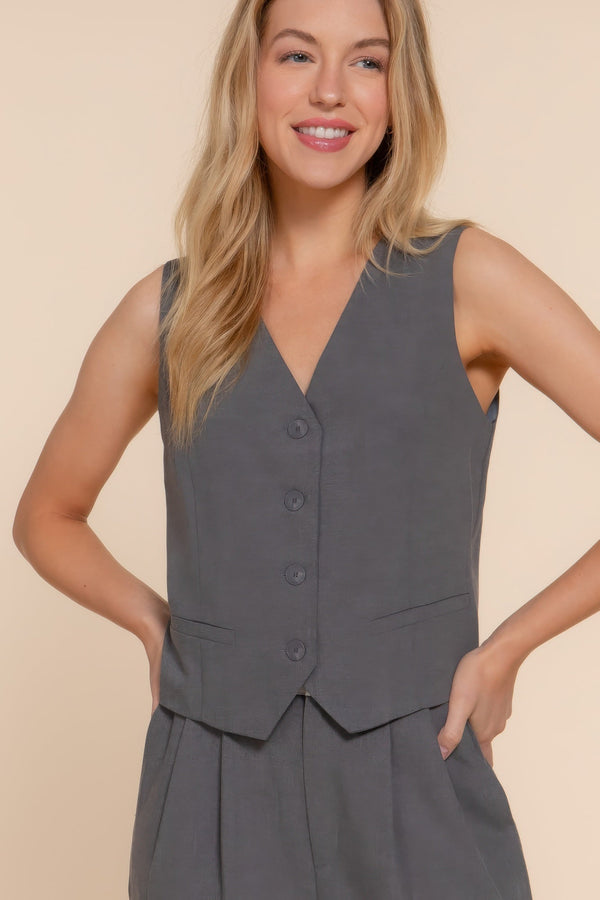 V - neckline W/front Button Closure Vest - Vest - SmartBuyApparel