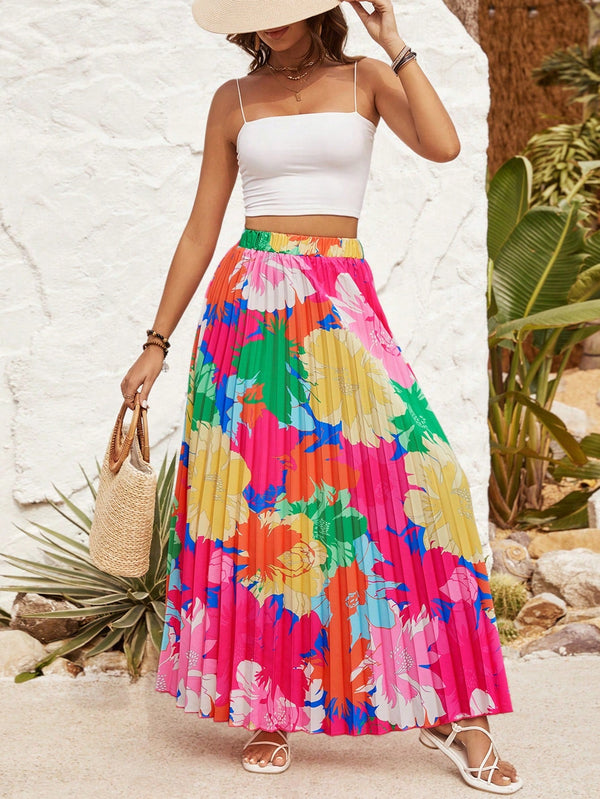 VCAY Women's Floral Printed Pleated Skirt - SmartBuyApparel - Women Skirts