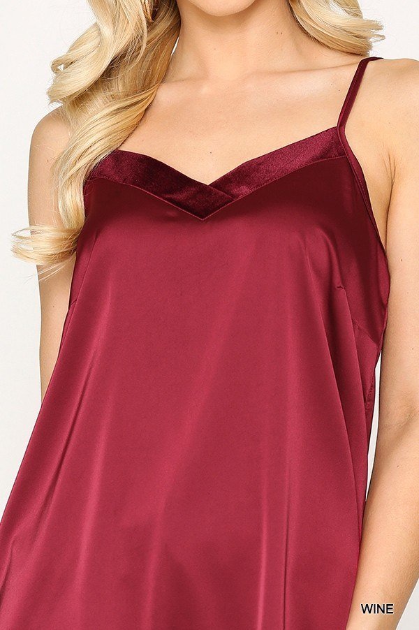 Velvet Mixed Adjustable Strap Round Hem Camisole - Camisole - SmartBuyApparel