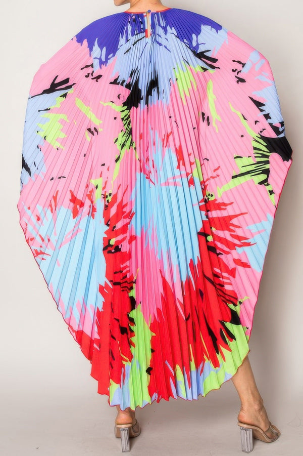 Vibrant Abstract Pleated Caftan Style Dress - | SmartBuyApparel