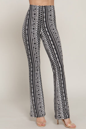 Waist Elastic Slim Flare Print Pants - | SmartBuyApparel