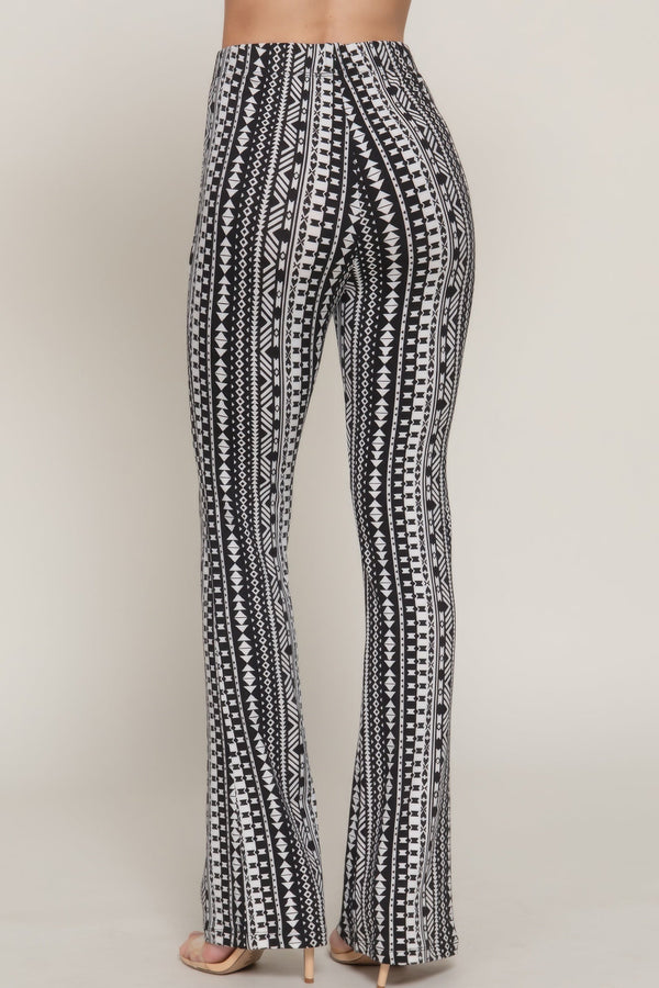 Waist Elastic Slim Flare Print Pants - | SmartBuyApparel