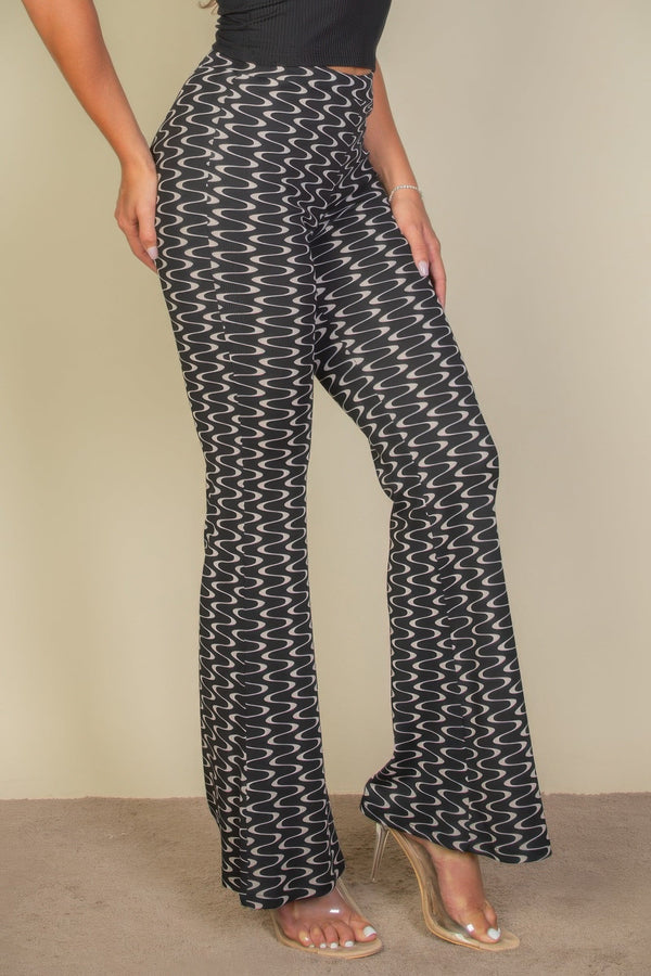 Wavy Print High Waist Flare Pants - Pants - SmartBuyApparel