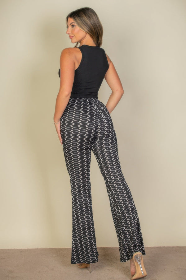 Wavy Print High Waist Flare Pants - Pants - SmartBuyApparel
