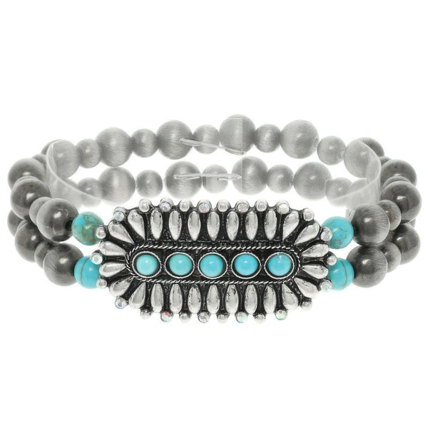Western Concho Turquoise Bead Bracelet - | SmartBuyApparel