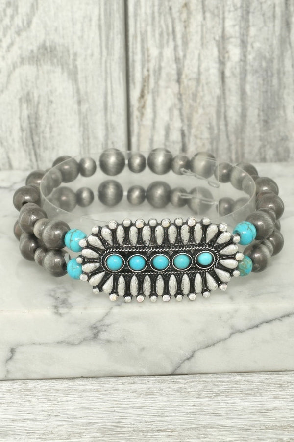 Western Concho Turquoise Bead Bracelet - | SmartBuyApparel