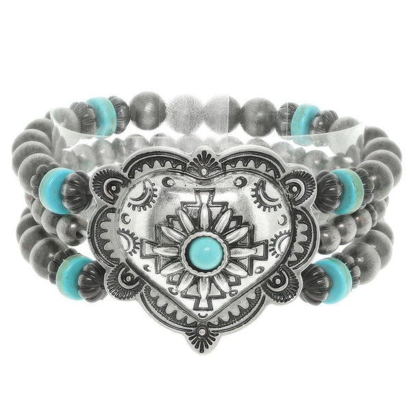 Western Heart Turquoise Bead Bracelet - | SmartBuyApparel