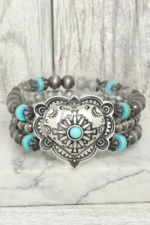 Western Heart Turquoise Bead Bracelet - | SmartBuyApparel