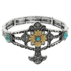 Western Turquoise And Crystal Cross Bracelet - | SmartBuyApparel