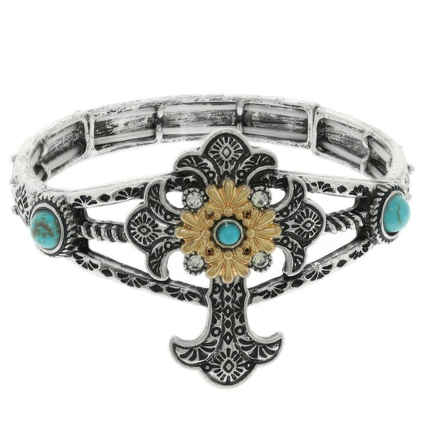 Western Turquoise And Crystal Cross Bracelet - | SmartBuyApparel