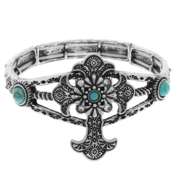 Western Turquoise And Crystal Cross Bracelet - | SmartBuyApparel